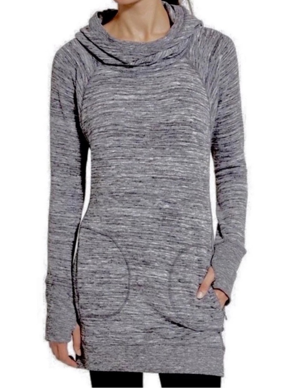 ATHLETA Blissful Sweatshirt Hoodie Dress ~ Gray Zip-Pockets Tunic